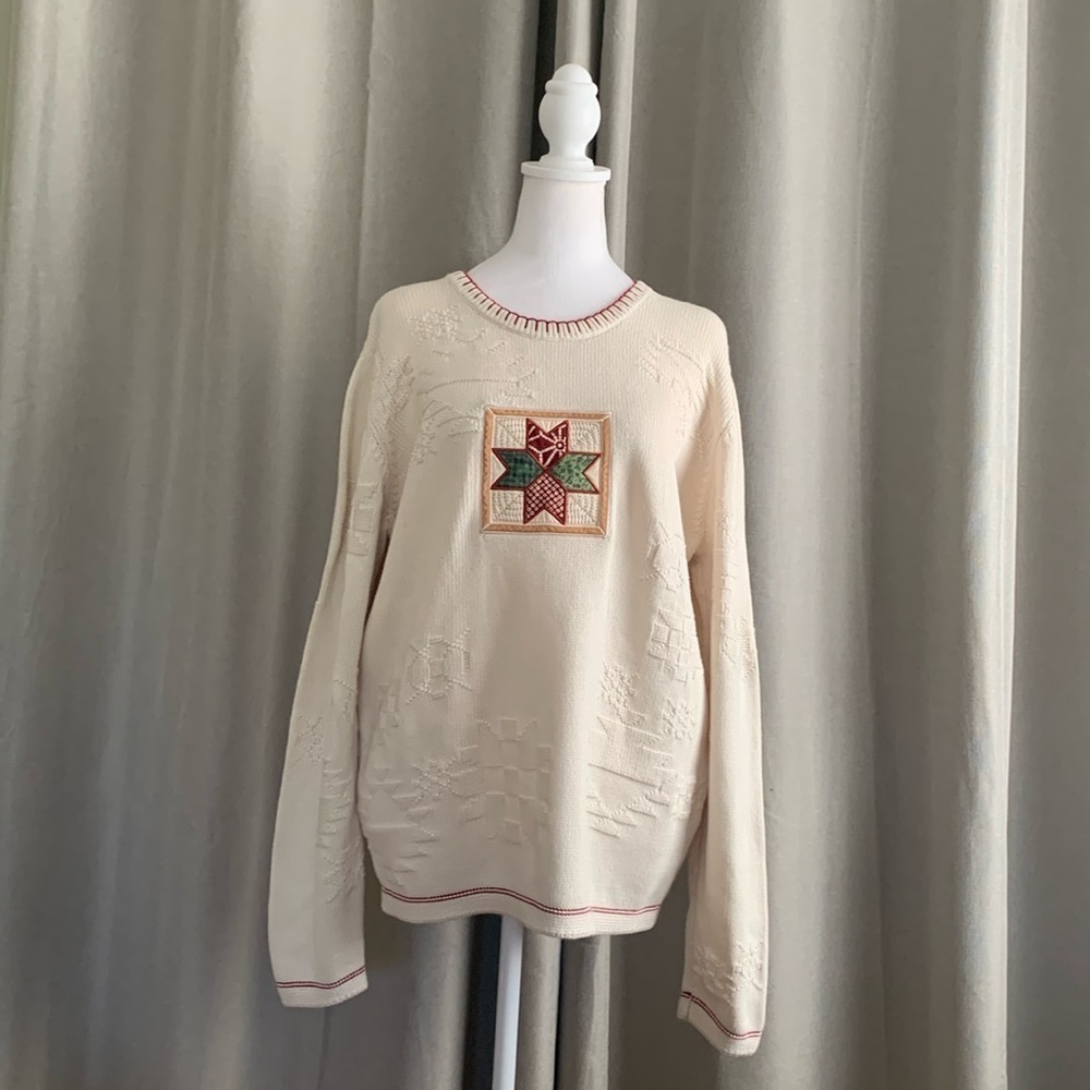 Cabela’s Quilt Block Crewneck Sweater Size Large Regular
